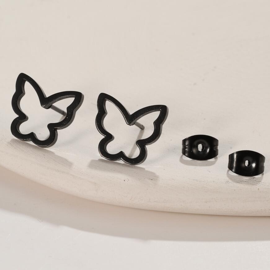 Ear Studs Classification 1 Pair Quantity Daily Occasion PVD Coated 18K Gold Real Gold Plated Butterfly 304 Stainless Steel Waterproof Non Tarnish Ear Studs
