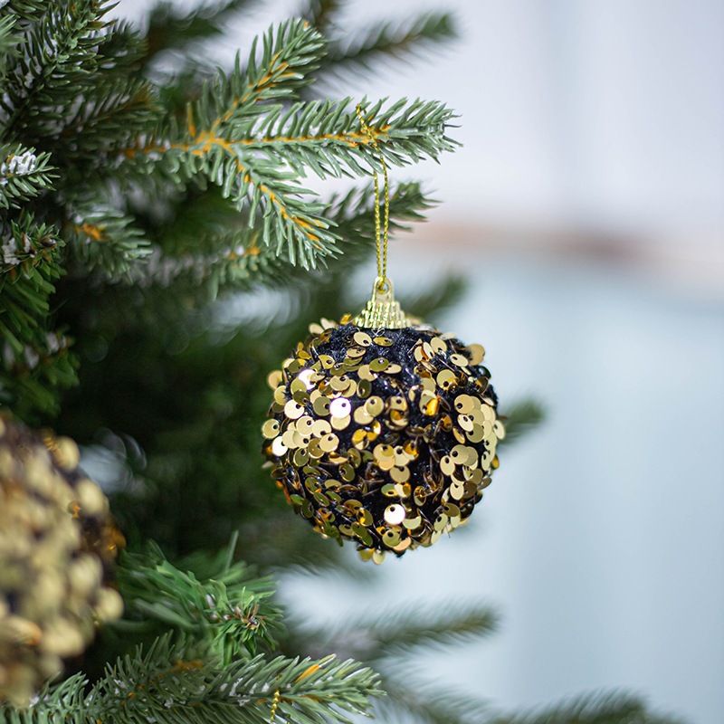 6 cm8/pcs franela negro lentejuelas doradas decoración del árbol de navidad de espuma bola de navidad festival de navidad centro comercial bola colgante