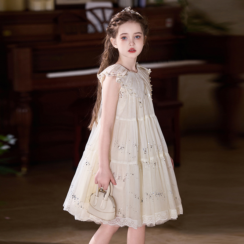 Girls' New Summer Dress, Children's Fashionable Super Fairy Gauze Skirt, Children's Thin Vest, Doll Collar Princess Dress, Summer