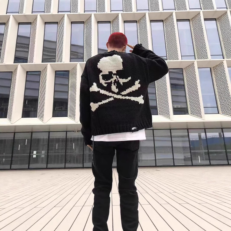 European and American Export New Jacquard Knitwear 2024 Spring & Fall Dark Hole Couple Skull Knitwear Women's Jacket