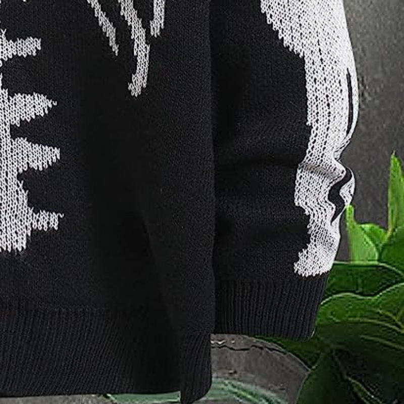 Halloween Festival Skeleton Pattern Autumn Season Women's Sweater Long Sleeve Sweaters & Cardigans Jacquard Rib-Knit Casual Skeleton