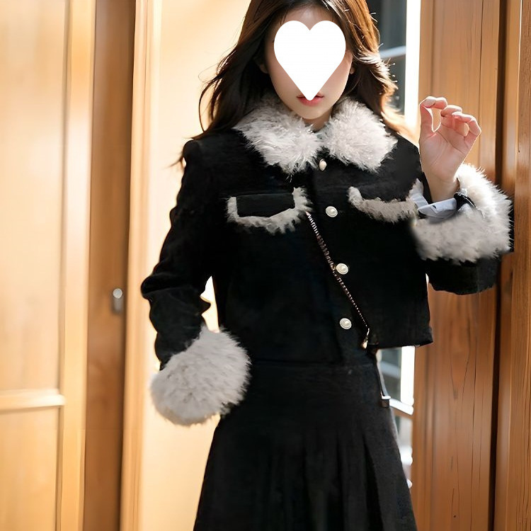 Hepburn Style Fur Suit for Women, Winter Small Fragrant Skirt, Short Jacket, Two-Piece New Year Suit and Skirt Set