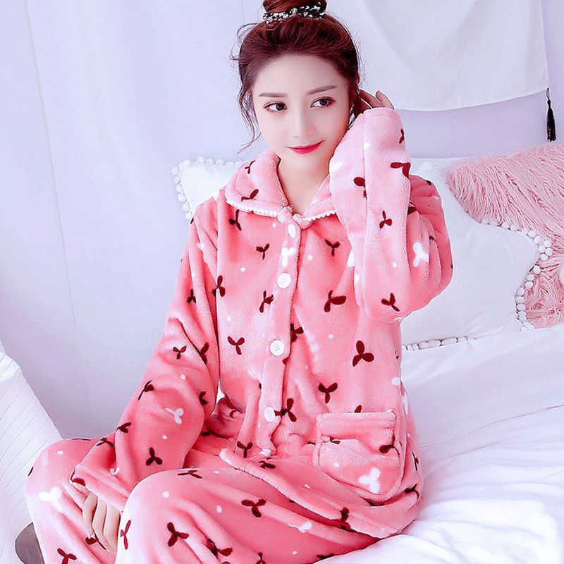Pijamas de las mujeres Otoño e Invierno coral polar lindo engrosada estilo coreano franela caliente de dibujos animados más tamaño desgaste del hogar traje de invierno