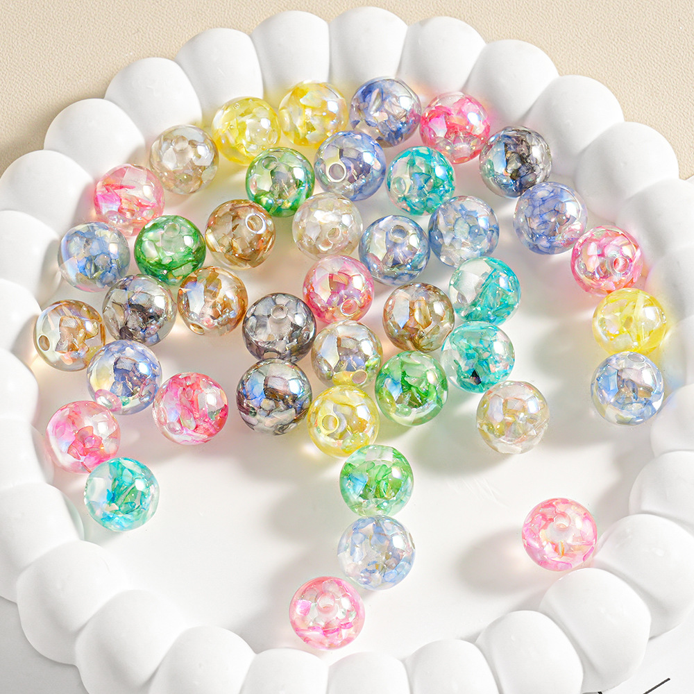 Cuentas de Concha, Cuentas Redondas de Cristal, Accesorios de Joyería de Resina para Hacer Cadenas de Teléfono, Cuentas de 12 mm de Estilo Mixto, Venta al por Mayor