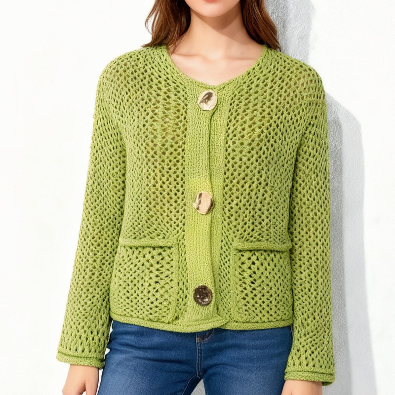 2026 Autumn and Winter New Sweater European and American Style Loose Single-Breasted with Pocket Decoration Long-Sleeve Knit Cardigan Thick Knit Coat