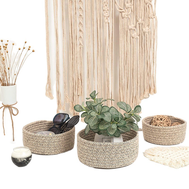 Cesta de almacenamiento estilo japonés, cuerda de algodón, imitación ratán, cesta tejida de lino, cesta de almacenamiento para el hogar y la oficina, almacenamiento para el hogar