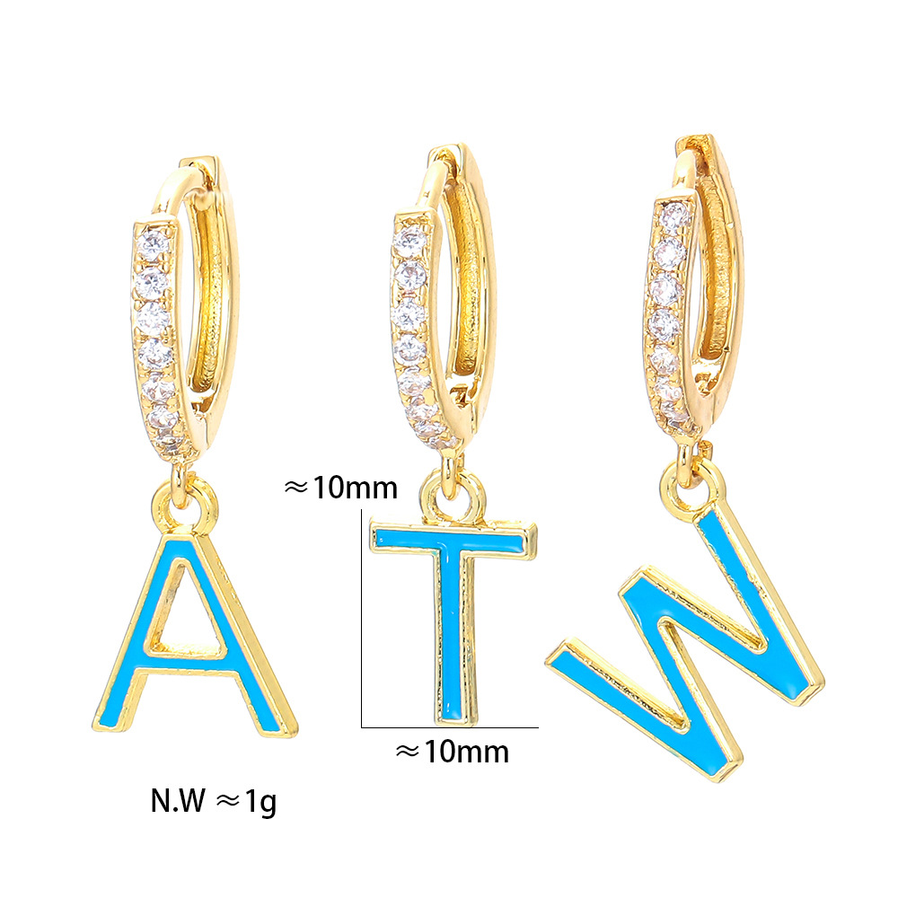 Plating Design Wholesale Jewelry Blue 26 English Alphabet Copper Earrings Nihaojewelry