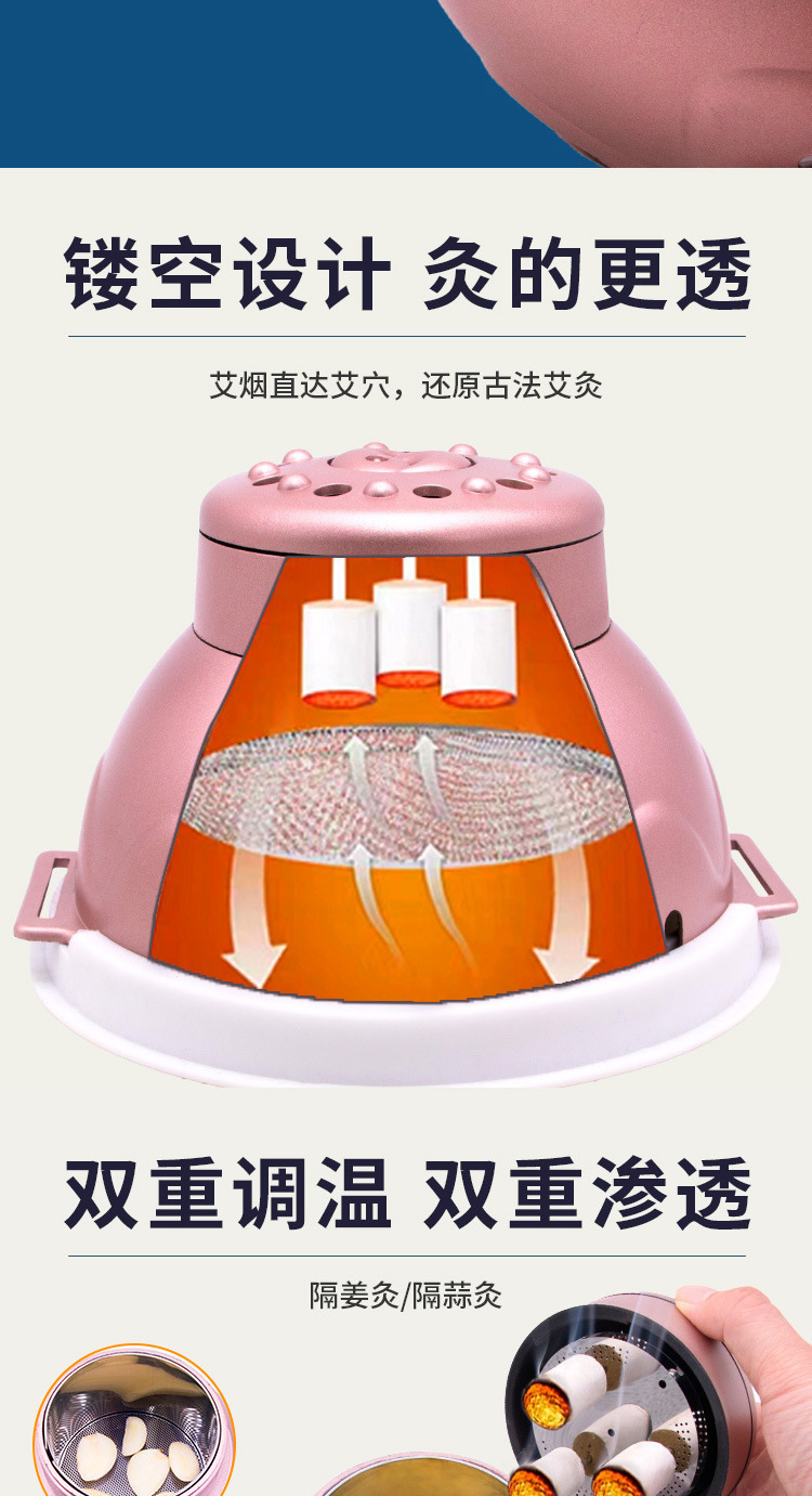 Portable Moxibustion Box Ai Jiu Can Smokeless Warming Tool for Abdomen Back Meridians with Filter Cap Straps 54 Moxa Cones Acupoint Chart key features
