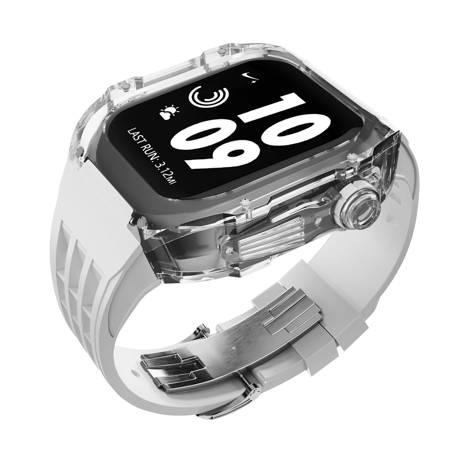 Cristal transparente caja de reloj para Apple Watch modificado reloj caso iWatch8 funda protectora de caucho de flúor Correa 44/45