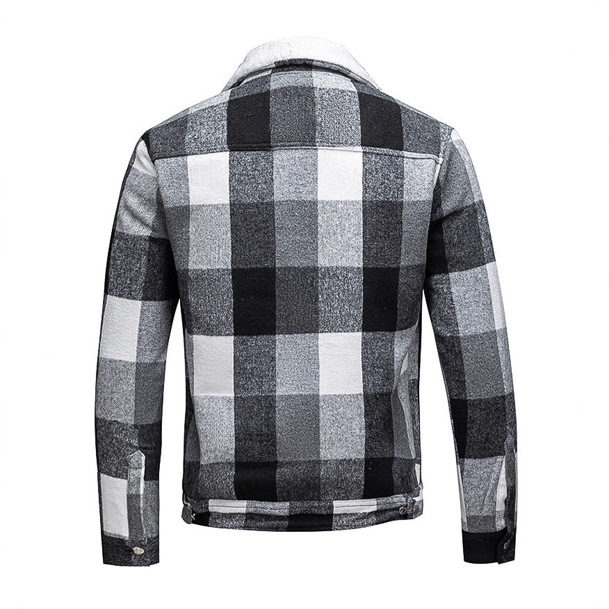 Tamaño transfronterizo de comercio exterior europeo y americano para hombres con color combinado y camisa de tela de terciopelo, abrigo de invierno, abrigo cálido, camisa de punto