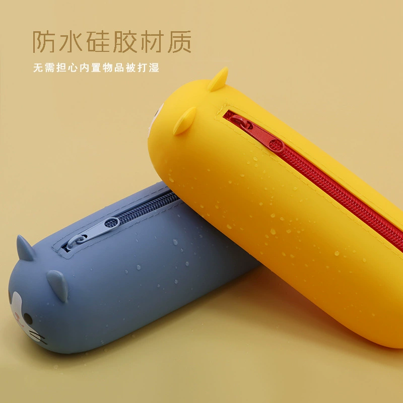 Cartoon silicone handheld cute capacious pencil case, universal storage bag for students, new collection, fall protection