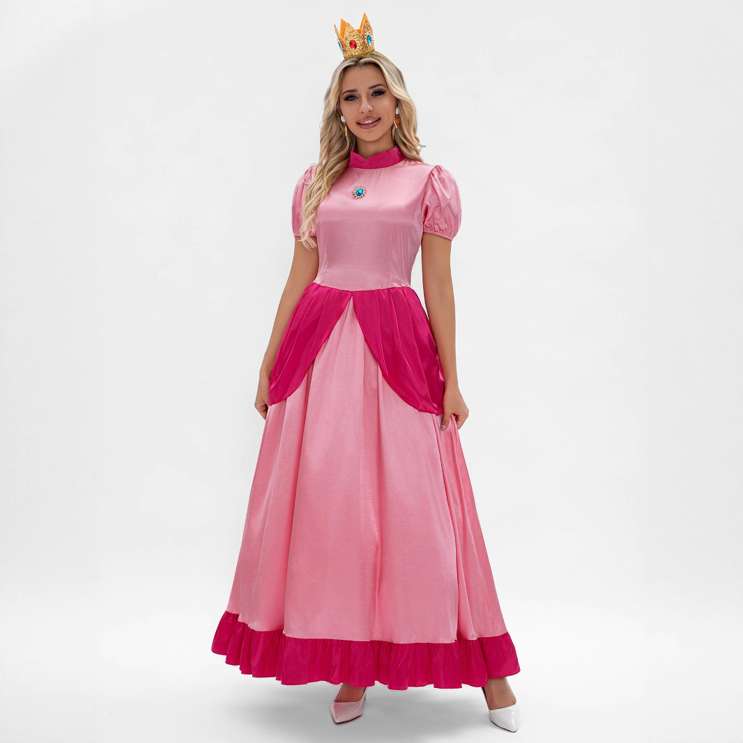 Halloween Costume Pink Princess Peach Mary Peach Character Stage Costume Party Queen Dress 7709