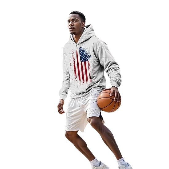 Bandera de belleza simple graffiti impresión digital 3D suéter con capucha con cordón suelto de manga larga para hombres de la calle principal europea y americana