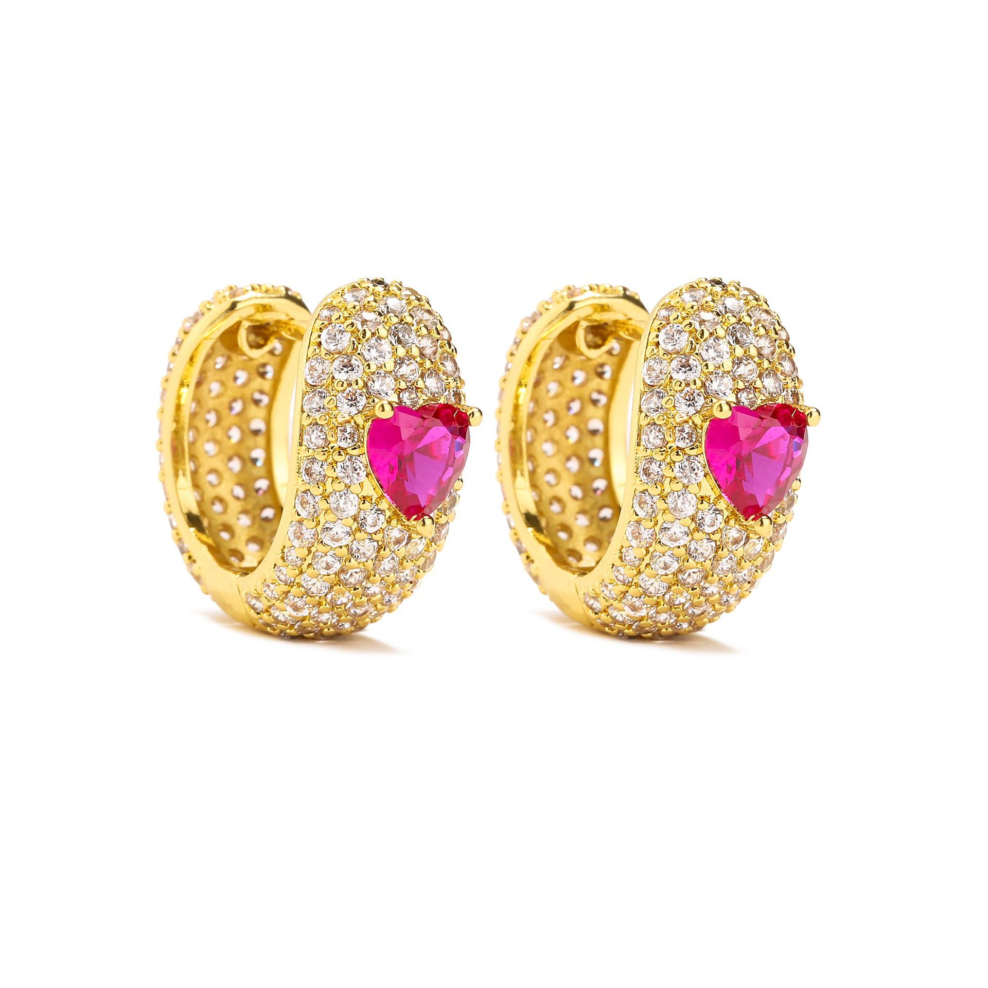 Sweet Heart Shape Copper Gold Plated Zircon Women's Rings Earrings display picture 6