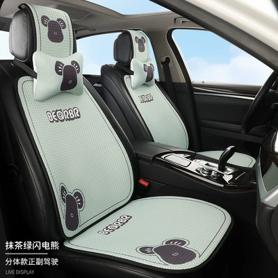 Seat cushion, seat cover: Cooling Cushion, Linen Seat Cushion - matcha-green-lightning-beardriver-passenger-seats-2-seats-2-backrests-2-neck-pillows-honeycomb-design