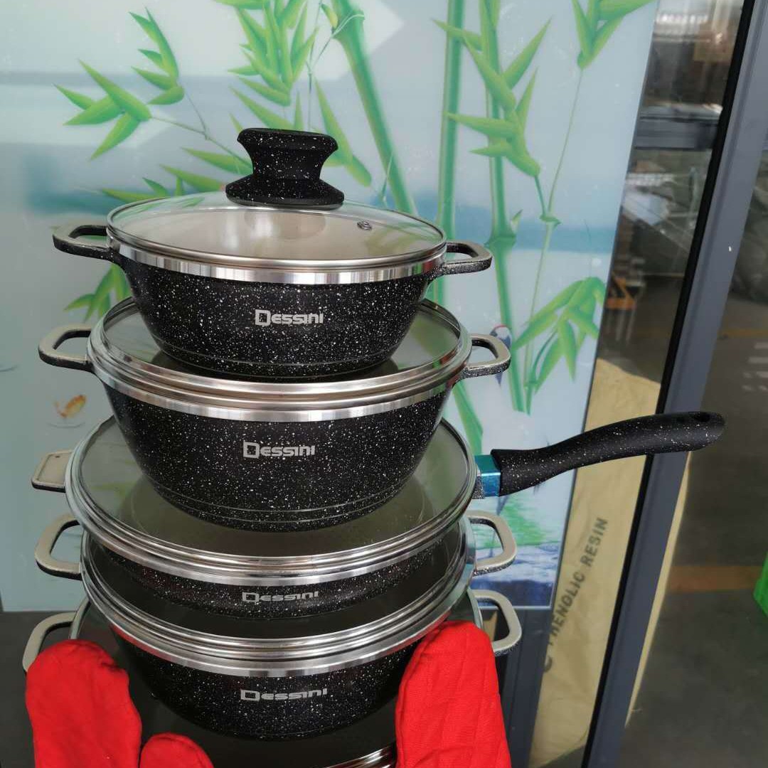 Dessini12pc-piece de mármol pan de aluminio antiadherente pan trigo arroz sopa olla de aluminio fundido traje de cocina comercio exterior