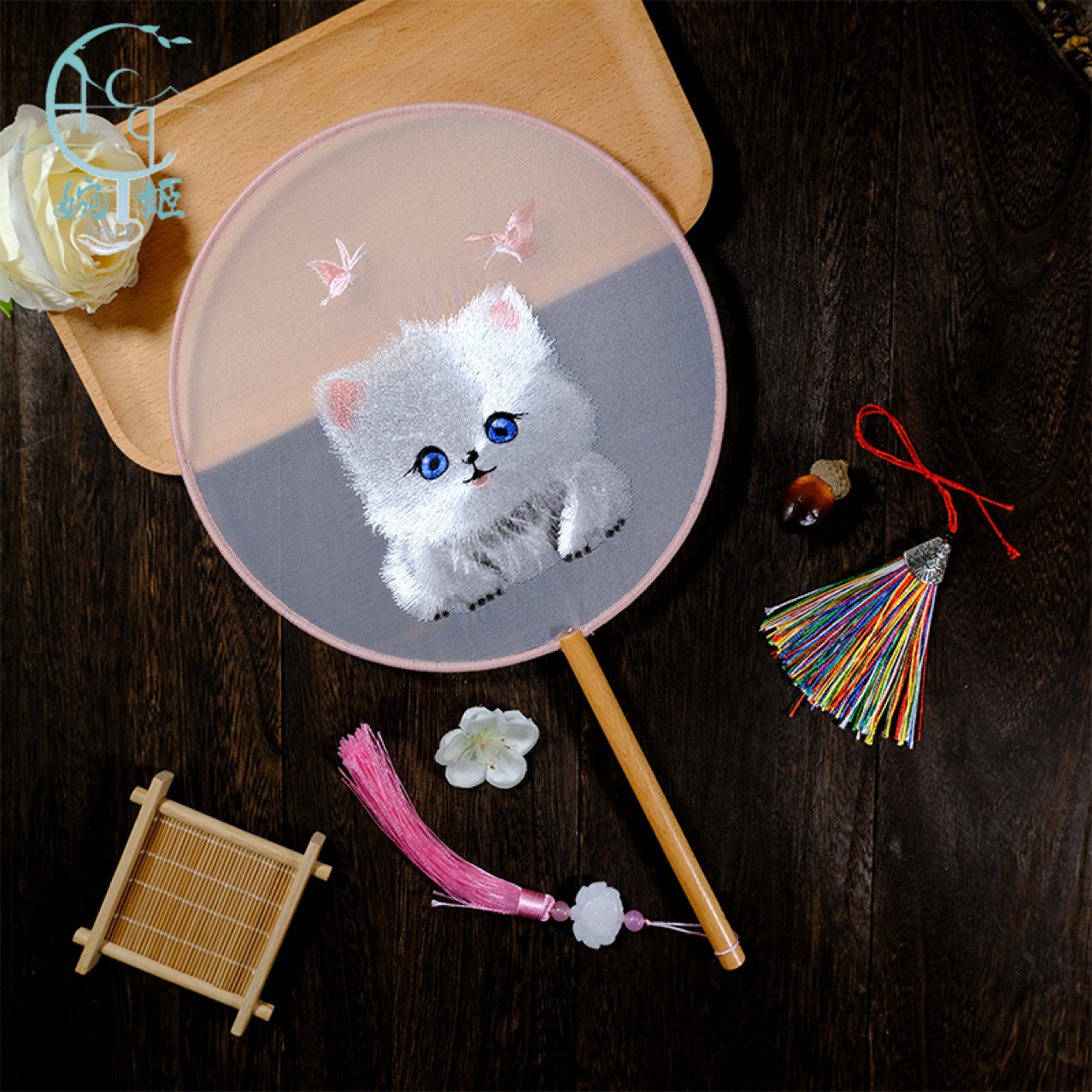 双面绣古风圆扇刺绣团扇汉服专用苏绣百搭舞蹈扇中国风流苏