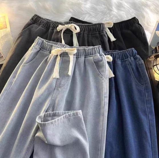 Cross-Border Foreign Trade Popular Southeast Asian Extra Large Size Drawstring Elastic Waist Jeans Men's Summer Straight Loose and Versatile Trendy
