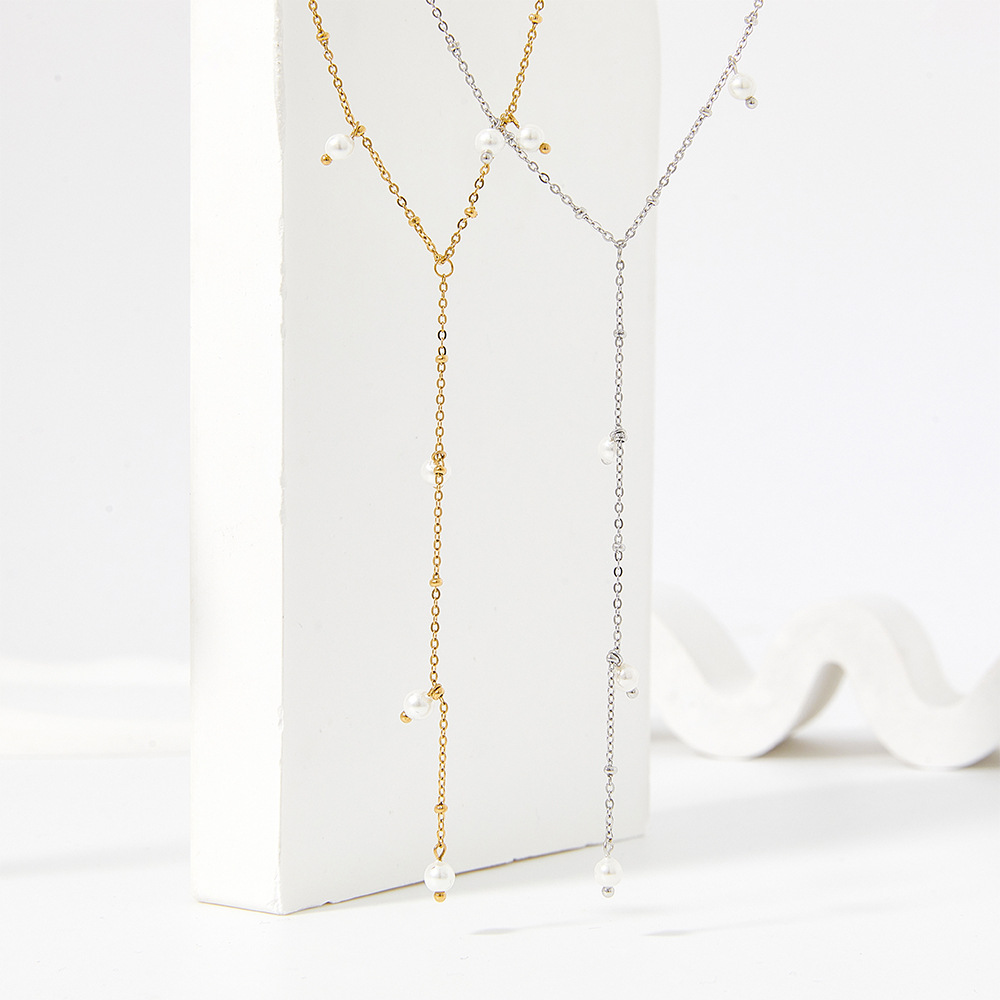 Fashion Geometric Stainless Steel Pearl Necklace Colorza_colorza_2