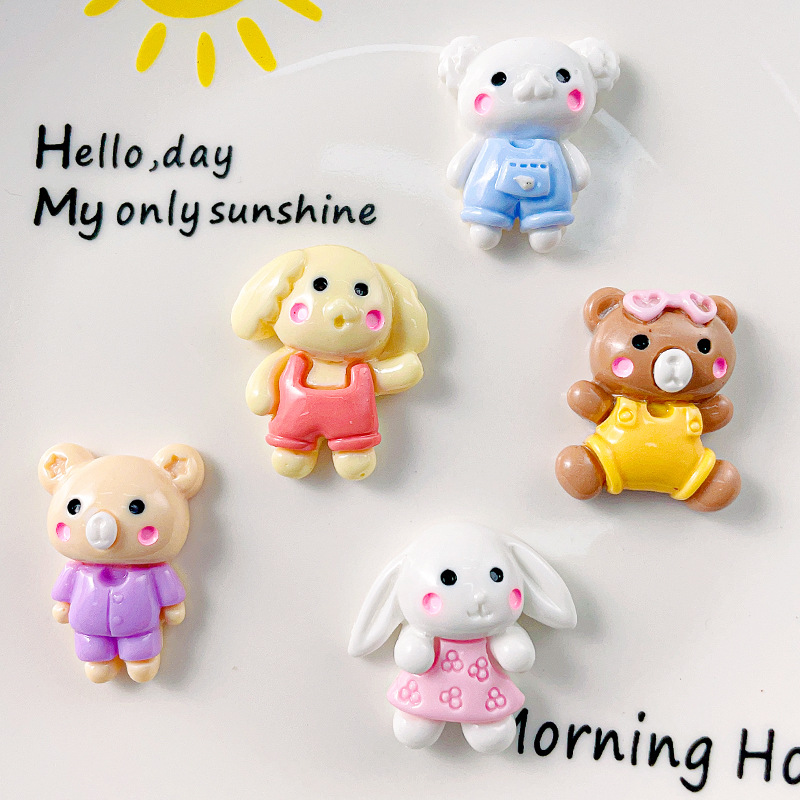 Dibujos animados oso brillante accesorios de resina conejo lindo cerdo DIY crema pegamento horquilla accesorios para el cabello teléfono caso paquete de material