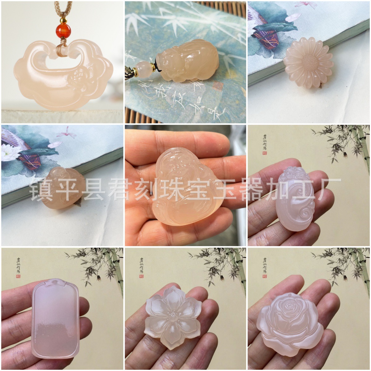 天然冰种藕粉色阿富汗玉佛公吊坠无事牌玉石抱抱佛项链玉牌挂件