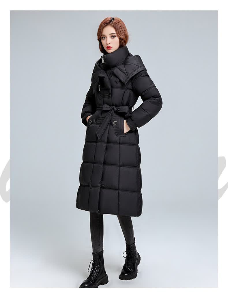 Dames gewatteerde winterjas met capuchon lange puffer jas_voghion.com