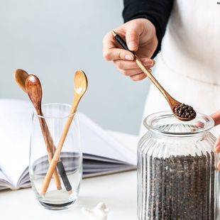Japanese style and high color value solid wood winding long handle coffee mixing small spoon wooden coffee spoon