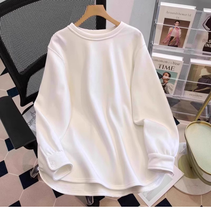 White plus size Sanding Base Shirt Long-sleeved T-shirt Women's Spring Autumn and Winter Loose Inner Shark Pants Shirt Sleeve Top
