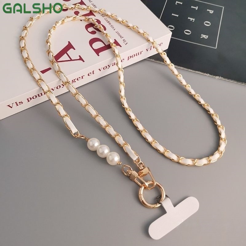 [White] Pearl leather chain + clip