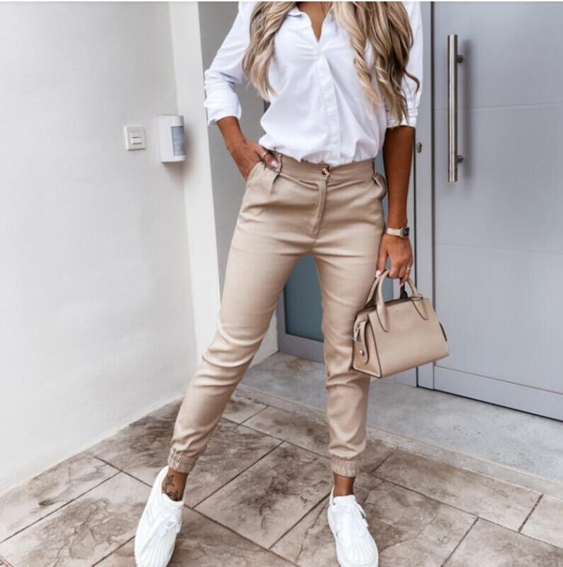 European and American Export Amazon Women's Pants Flap Pocket Pants Slim Fashion Casual Nine-point Pants in Stock Factory Direct Sales