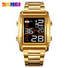 SKMEI时刻美经典方形时尚运动电子表男士多功能钢带手表厂家直销