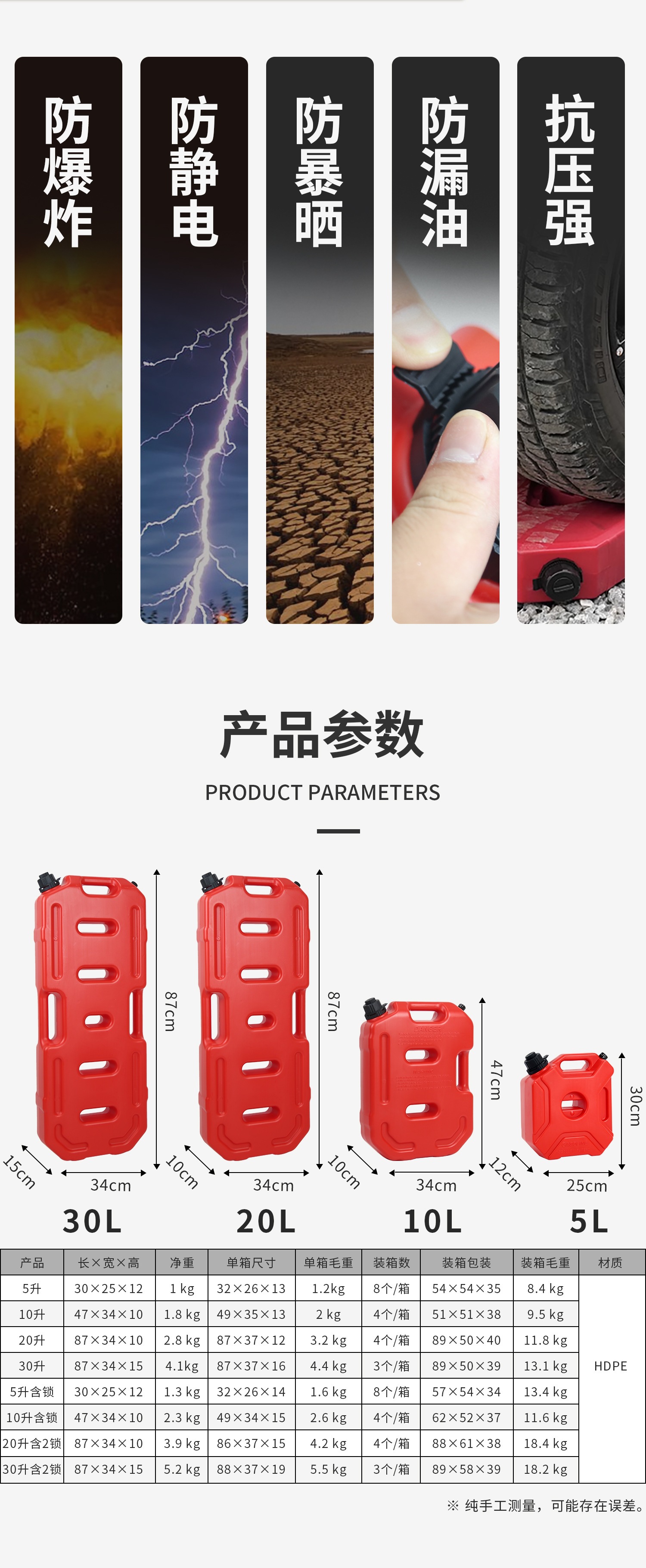 Koetsu Car Fuel Tank 5/10/20/30 Liter Car and Motorcycle Spare Thickened Explosion-Proof Oil Can