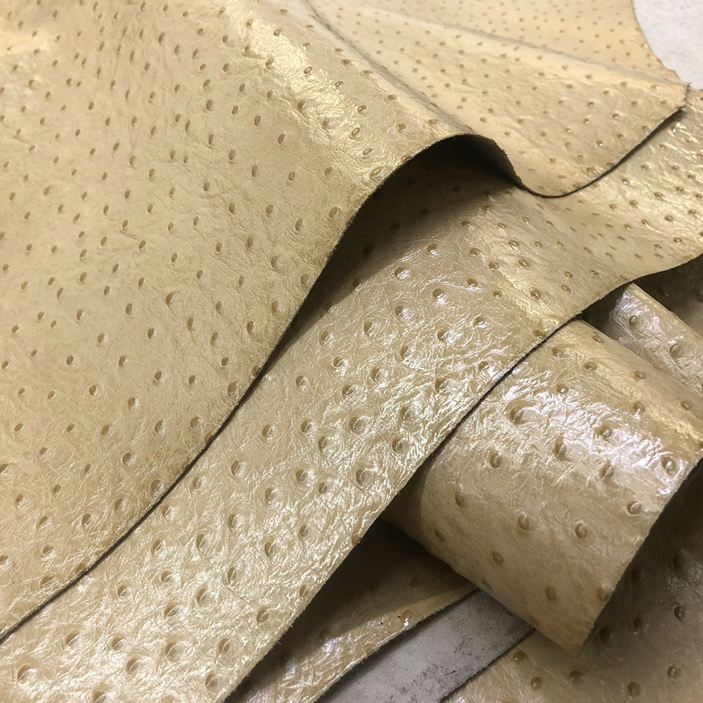 驼鸟纹头层牛皮 真皮皮革 复古压花油腊驼鸟纹钱包鞋子手袋