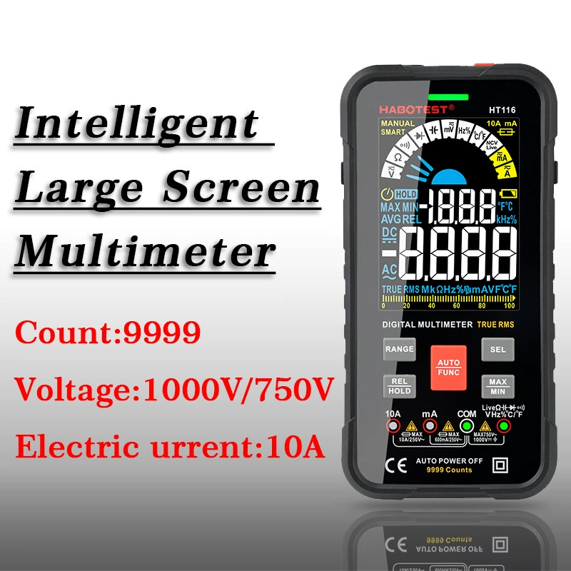 Huabo HT116 большой экран Интеллектуальный мультиметр Амперметр электрик универсальный счетчик автоматический Диапазон мультиметр