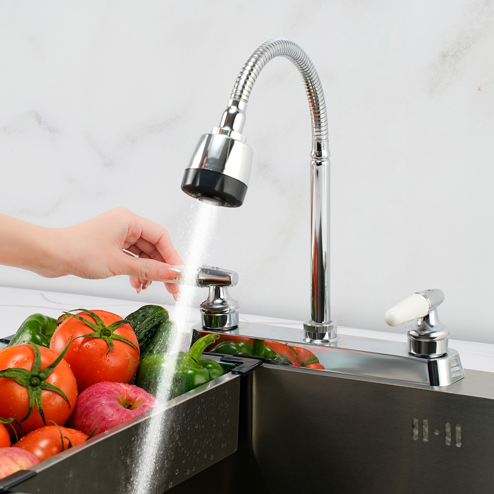 Cocina RV transfronteriza doble interfaz Amazon doble mango cocina 360 grados grifo giratorio