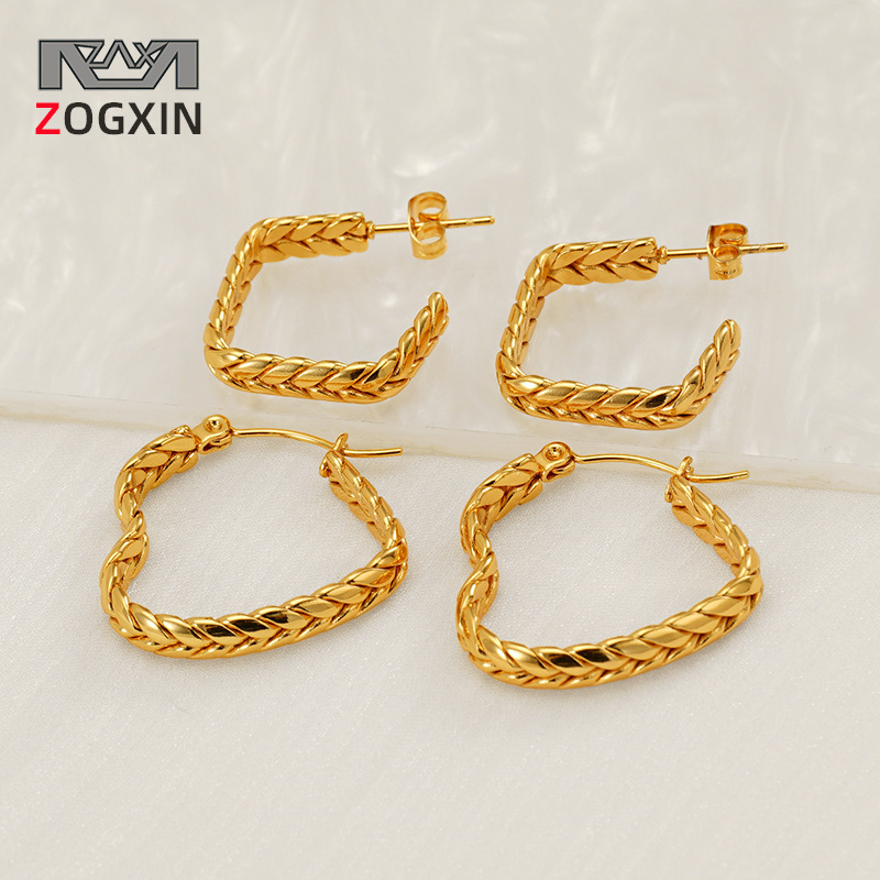 Nuevo diseño de nicho de alta gama europeo y americano, pendientes de amor de espigas de trigo, pendientes de acero inoxidable de lujo ligero de moda, pendientes al por mayor