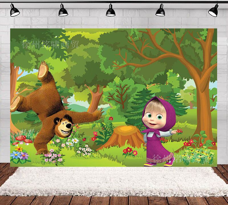 Amazon Masha and Bear Forest Animal Butterfly New Foreign Trade Children's Birthday Party Photo Photography Background Cloth