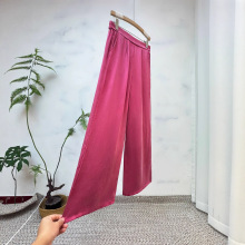 2025早秋新款新中式国风纯色直筒裤后松紧腰简约大方休闲阔腿裤子