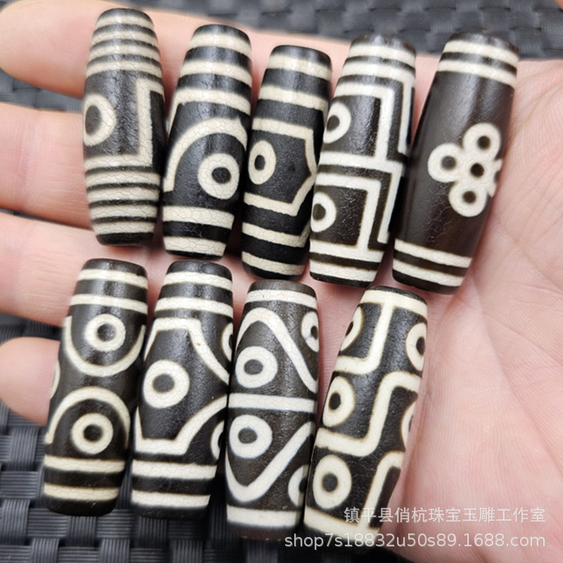 Black and white agate beads jade loose beads Xizang agate Lutong diy accessories handmade beads