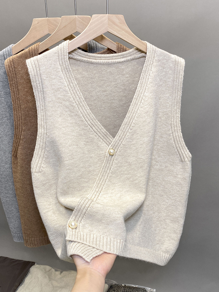 24 invierno Puyuan chaleco de punto chaleco de vestir de otoño para mujeres con un suéter sin mangas en V image 3