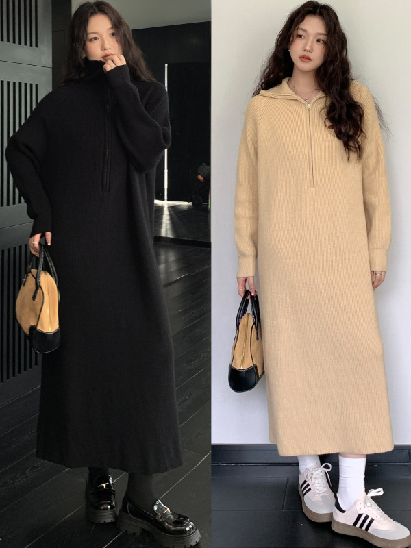 52031#实拍现货 秋冬上新/显瘦中长款直筒毛衣裙大码保暖针织裙|undefined