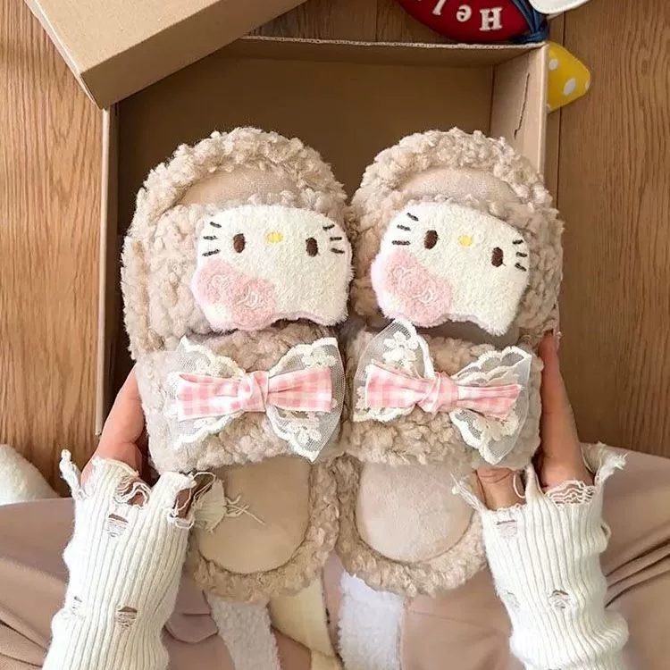 Тапочки Hello Kitty, милые зимние домашние туфли, комфортные, корейский стиль, 2025