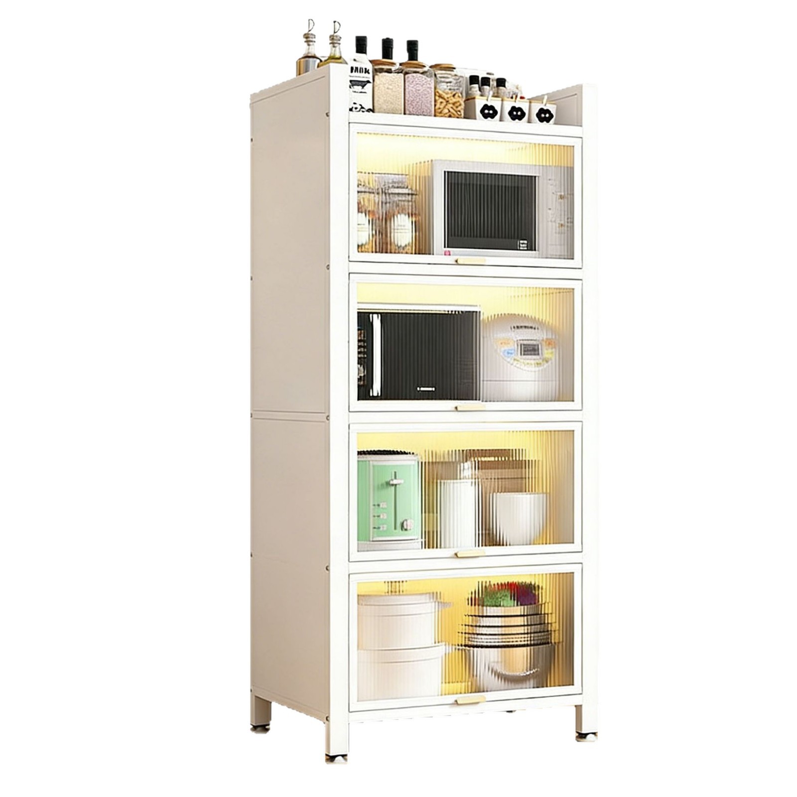 Estante de cocina de piso armario de cocina doméstico con puerta de almacenamiento de microondas tazón de acero al carbono armario de comedor