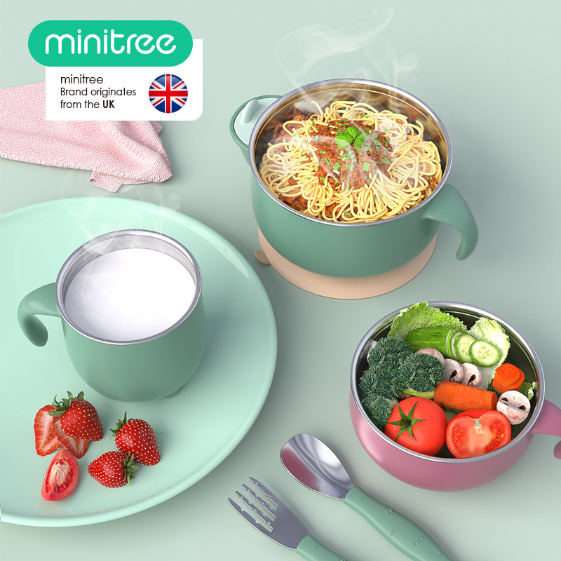 Baby water injection insulation bowl children tableware suit eating food supplement bowl baby stainless steel sucker Bowl