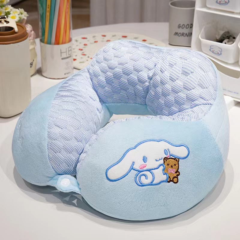 Coulomi almohada para la siesta de doble joroba sensación de hielo, linda pareja de dibujos animados, collar, almohada para el almuerzo de viaje portátil
