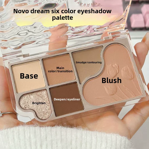 Novo Dreamy Star Sand Six-Color Comprehensive Eyeshadow Palette with Pearlescent, Matte, Highlighting, Contouring, and Blush All-In-One Palette