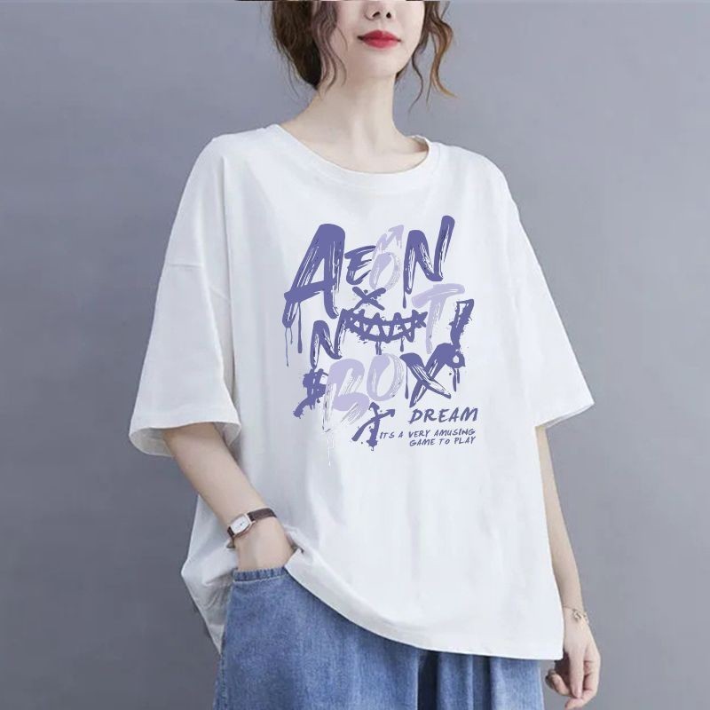 100kg 夏大きいサイズの純綿 Tシャツ半袖ルーズお腹カバーシャツアウターウェア痩身カバーフlesh ラウンドネックトップ女性用|undefined