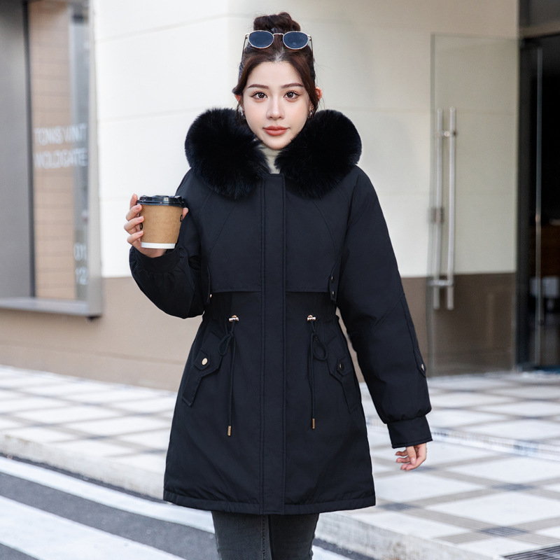 M - 6XL ropa de invierno de cuello de lana largo medio para superar la chaqueta de algodón chaqueta de moda de mujer con chaqueta de algodón de lana