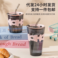 高品質竹カップ、ネットセレブガラスストローカップ、ギフトコーヒーカップ、ウォーターカップ、大容量厚手ガラスウォーターカップ
