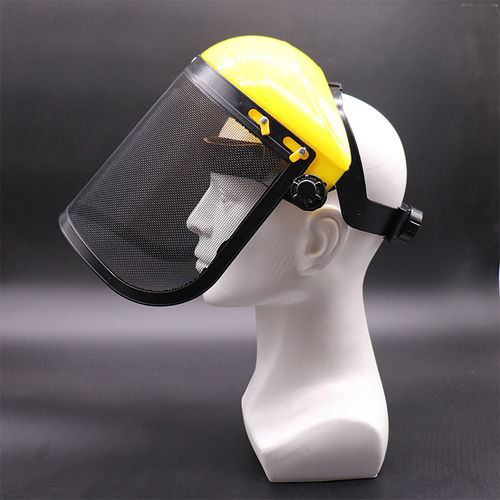 Wholesale lawn mower yellow top wire mesh mask anti-impact anti-splash visor garden lawn mowing hat protective mask